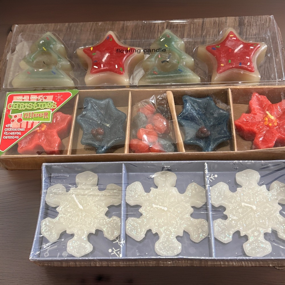 Christmas Floating Candles Holly Leaves Snowflakes Christmas Trees Stars Vintage